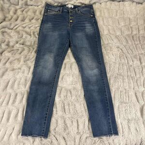Popsugar Jeans Women 6 Skinny High Rise Button Fly Raw Hem Stretch Denim Blue